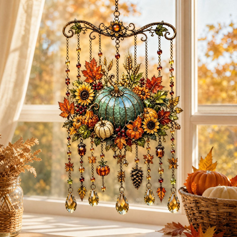 Décorations d'Halloween : carillons éoliens sur le thème de l'Action de grâce, attrape-soleil en acrylique, adaptés aux fenêtres et aux jardins, décorations extérieures sur les thèmes de l'automne, de l'Action de grâce et d'Halloween.