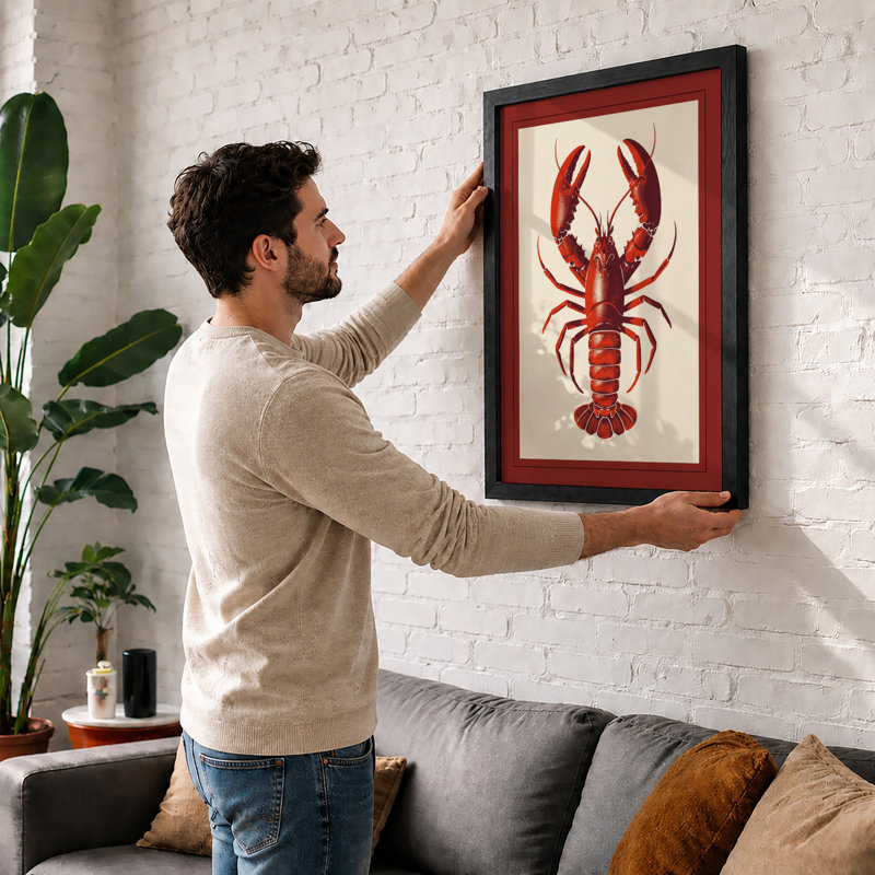 Crimson Lobster Botanical - Print, A2 - 59.4 x 42.0 cm, Black