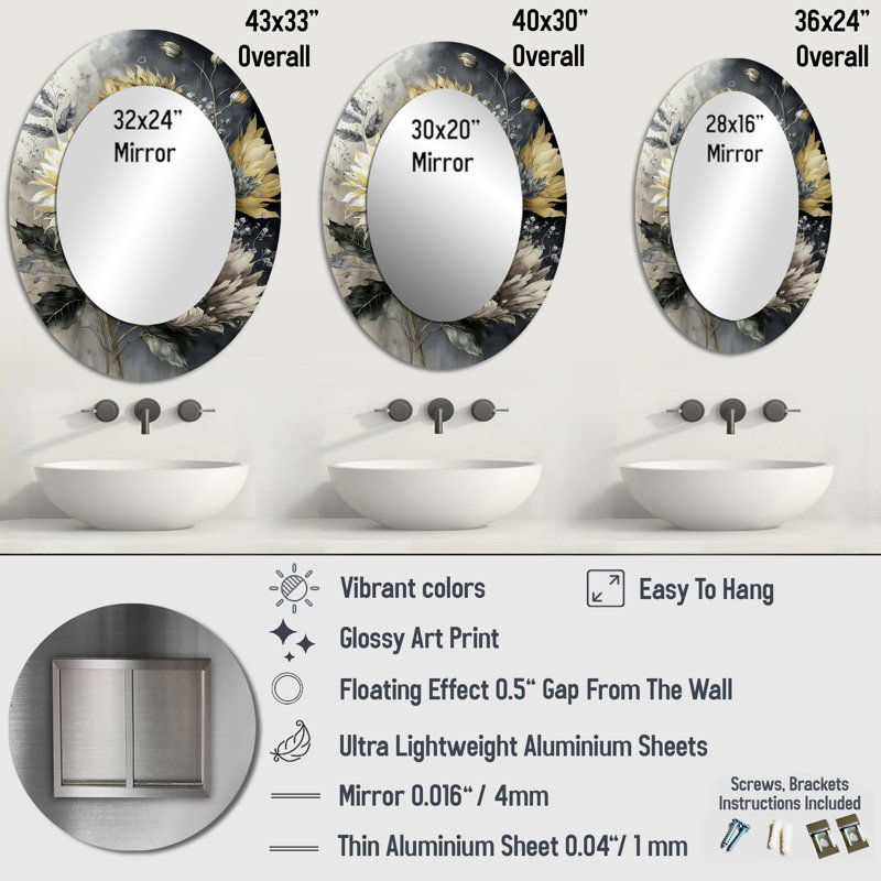Miroir mural blanc, 36 po x 24 po