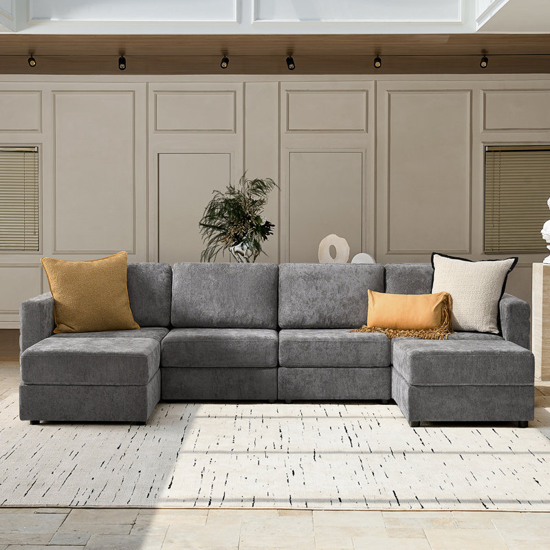  Canapé modulaire à rangement large avec deux repose-pieds de 124,5 po Jagger, Gris
