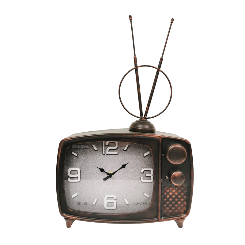 Horloge de table analogique à quartz en métal noir / laiton
