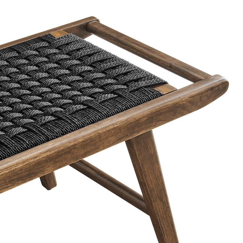 Saoirse 47" Woven Rope Wood Bench, Walnut, Black