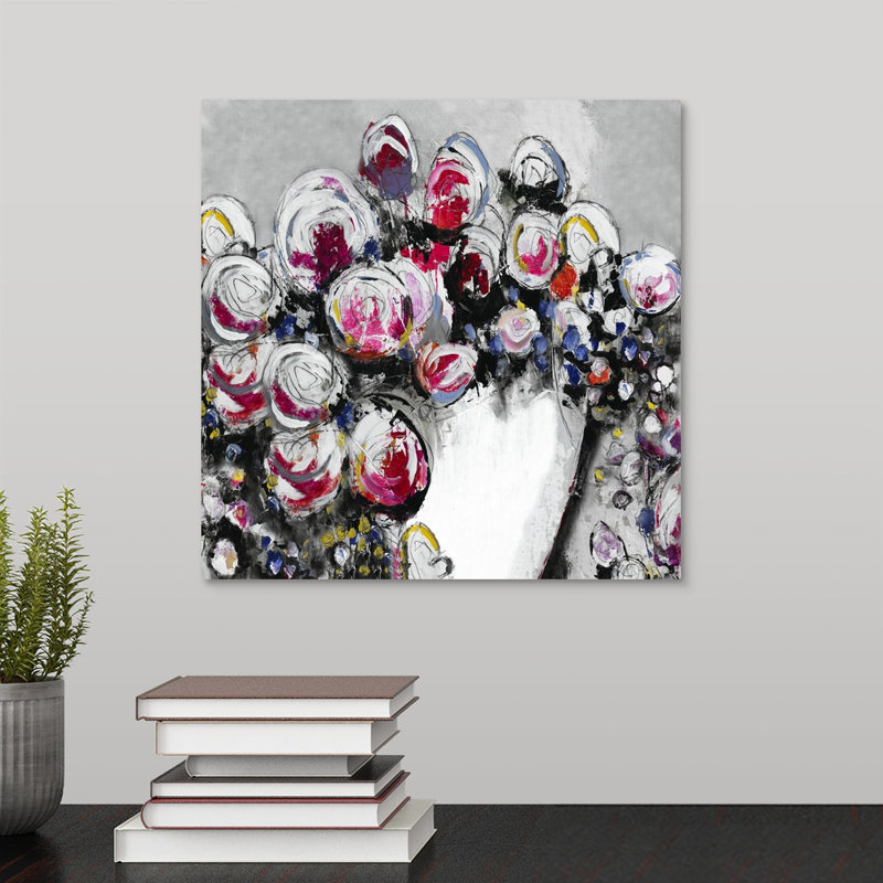 « floral boutique iv », peinture sur toile, H 12 po x l 12 po x P 1,25 po, Toile tendue