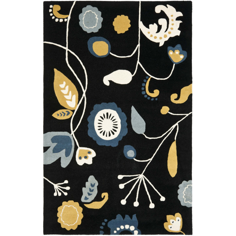 Tapis noir en laine touffeté à la main Chanler, Rectangle 7 pi 6 po x 9 pi 6 po