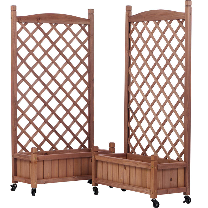 Ensemble de jardinières d'extérieur en bois avec treillis et caractéristiques de mobilité
