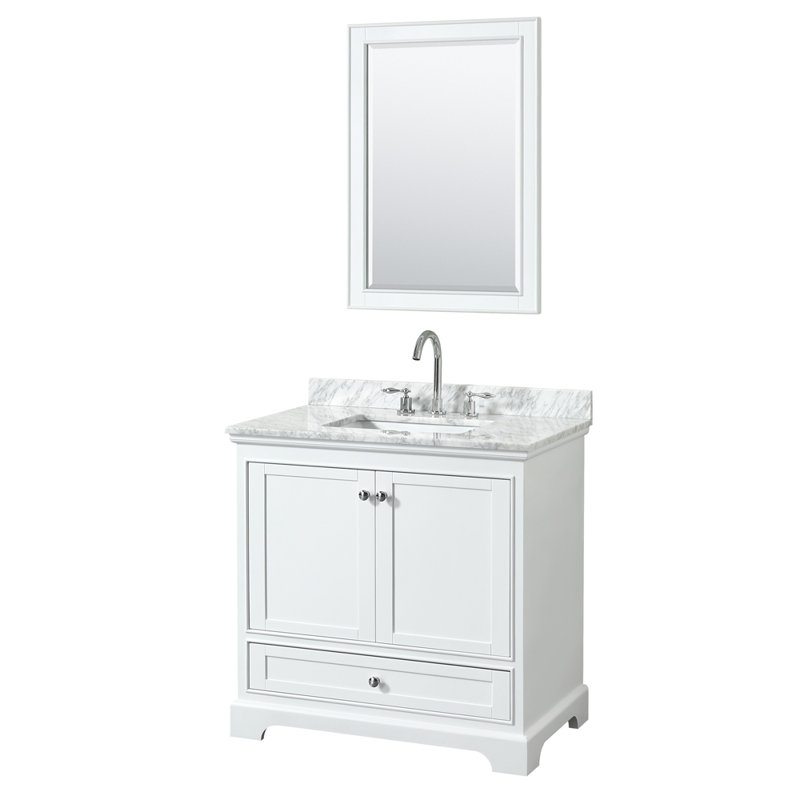 Deborah 36'' Single Bathroom Vanity with Marble Top, White, Polished Chrome