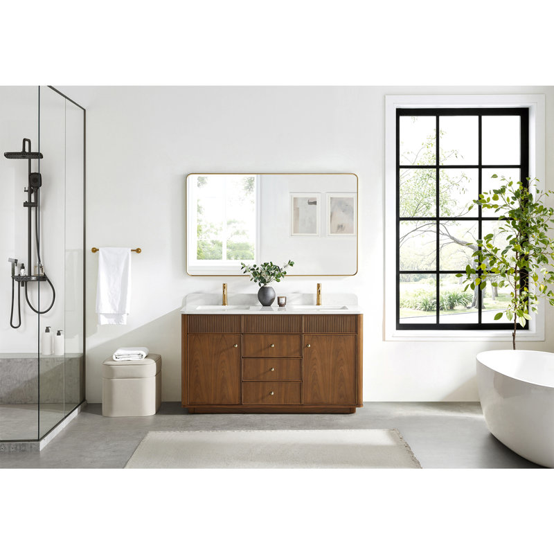 Meuble-lavabo à double cuve 60 po en noyer naturel Sefton, Noyer naturel