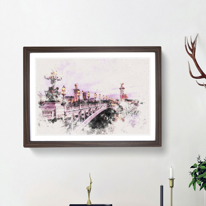 Pont Alexandre III Bridge in Paris France - Picture Frame Painting Print, 45cm H x 63cm W x 2cm D, Walnut Framed