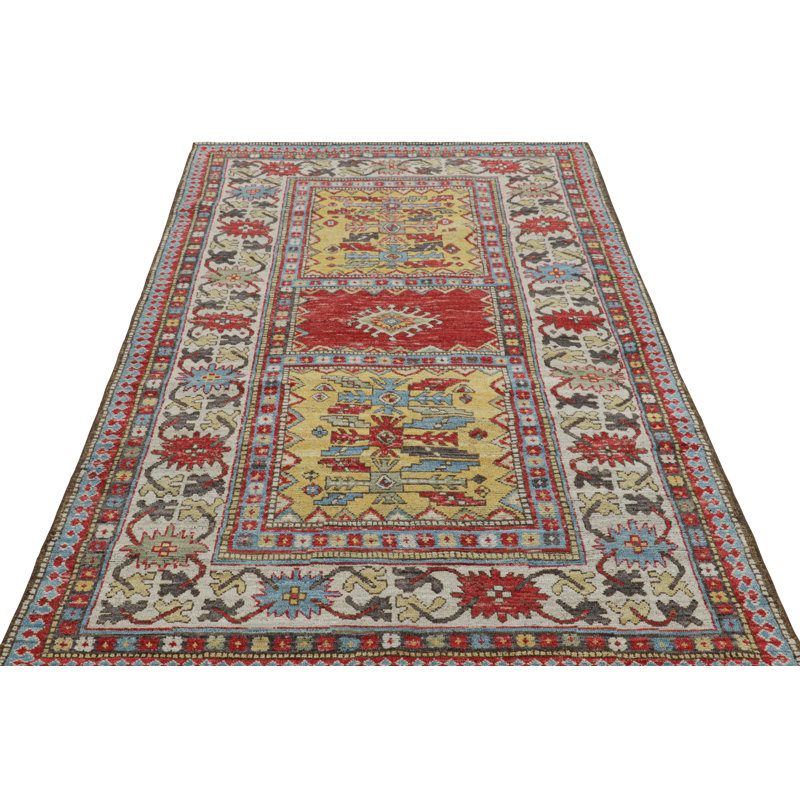 Rug & Kilim’S Kazak Style Rug In Red And Yellow With Geometric Medallion