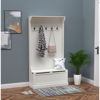 HOMCOM 38" Entryway Organizer - 3-in-1 Storage Bench & Coat Rack, White