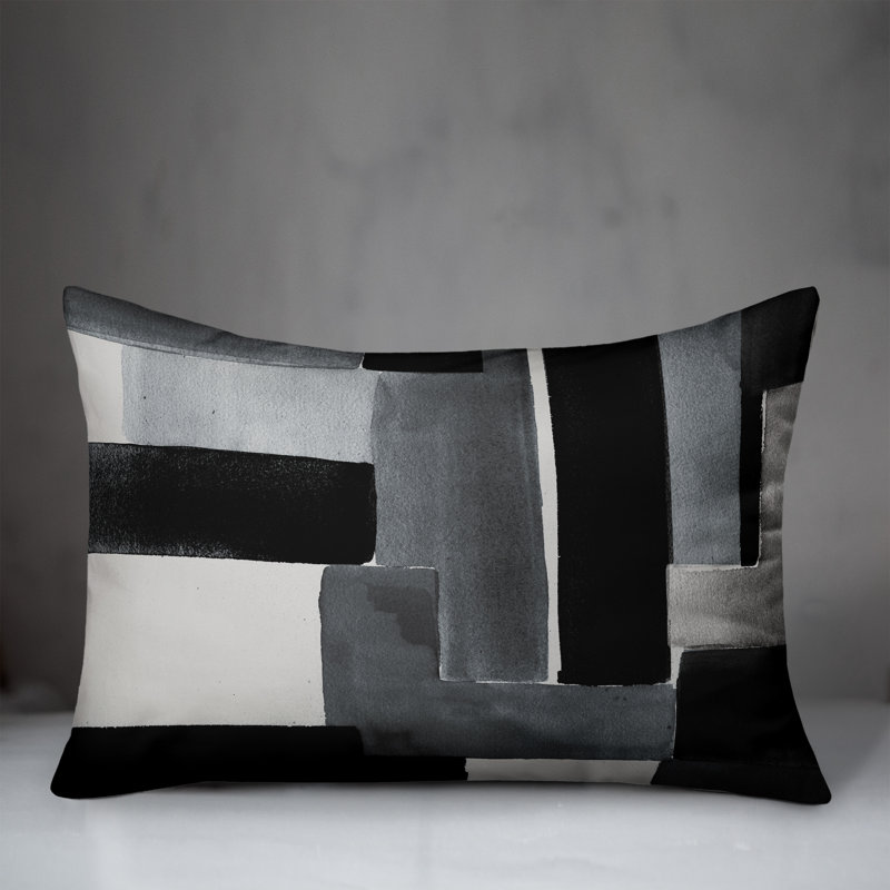 Dulzaides Abstract Outdoor Reversible Throw Pillow, Black