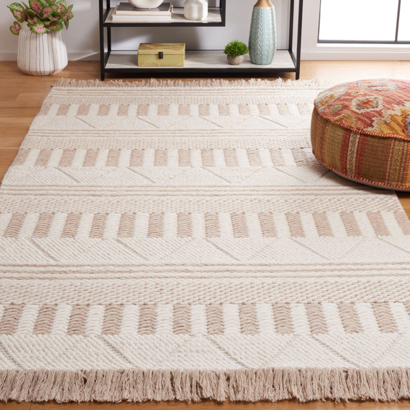 Jdyn Hand Woven Wool Geometric Rug, Rectangle 5' x 8'