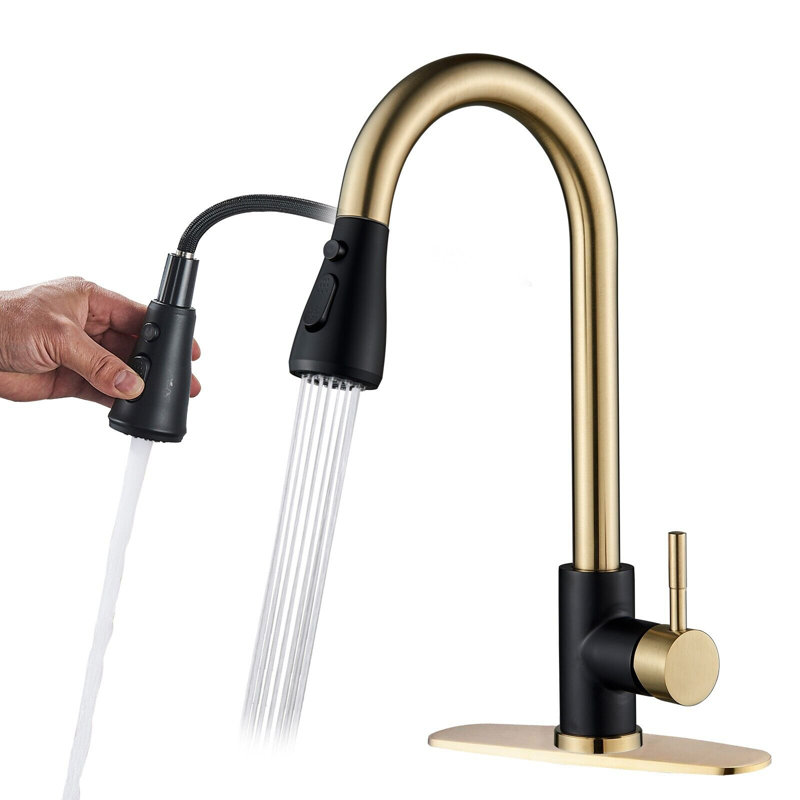 Senlesen Pull Out Kitchen Faucet, Brushed Gold/Black