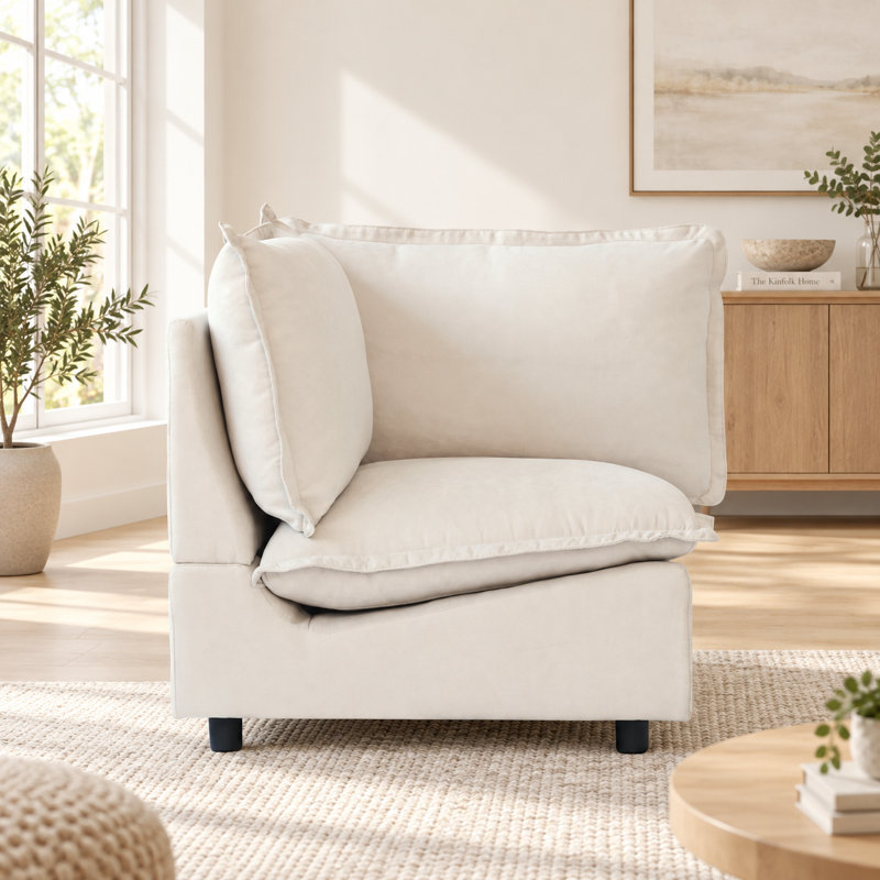 Moncada Upholstered Modern Linen Fabric Conner Chair, Beige