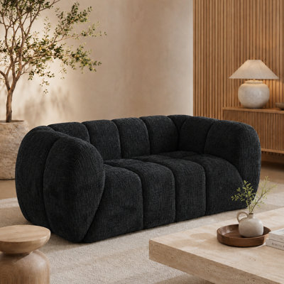Canapé en chenille moderne avec siège matelassé et accoudoirs arrondis pour salon et appartement