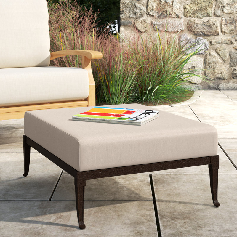 Repose-pieds d'extérieur Wiltshire, Lin beige antique Sunbrella®, Brun châtaigne