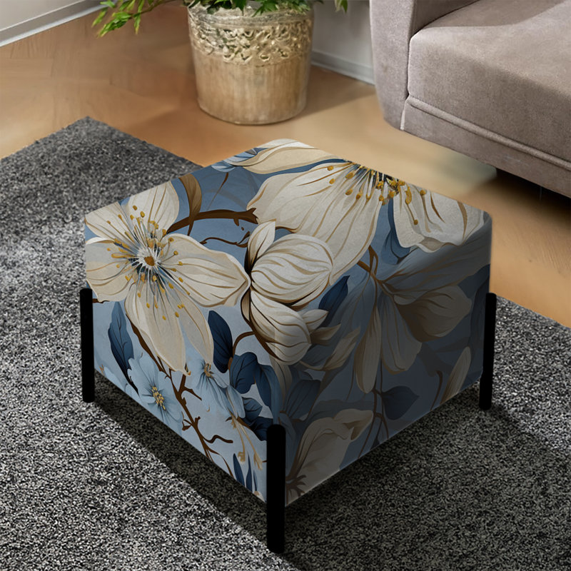 Blue Retro Finesse Floral Pattern II - Floral Square Ottoman