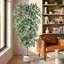 Ficus artificiel bordé de feuilles blanches panachées 5 pi 6 pi 7 pi avec pot à fleurs blanc réaliste pour décoration de bureau-1265027109-1268333253