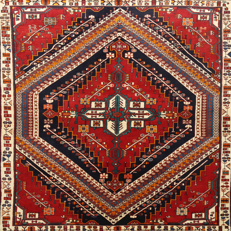 Tapis traditionnel rouge / brun Endya, Carré 4 pi