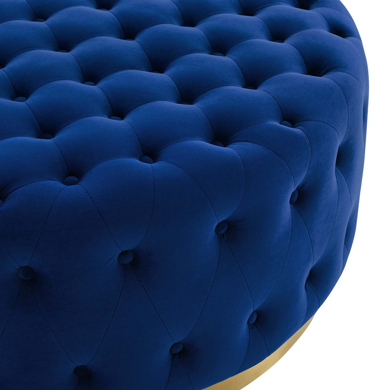 Ensconce Tufted Performance Velvet Round Ottoman, Navy