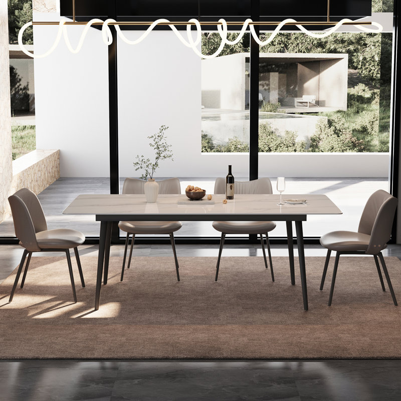 Sintered Stone Dining Table, Modern Marble Look Kitchen Table for 6-8 People, Large Dinner Table with Heavy-Duty Black Metal Legs, Scratch & Heat Resistant for Dining Room(Without Chairs)