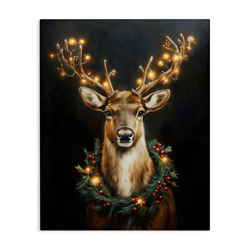 Toile de cerf et couronne illuminée, design par Arlington Prints, H 20 po x l 16 po