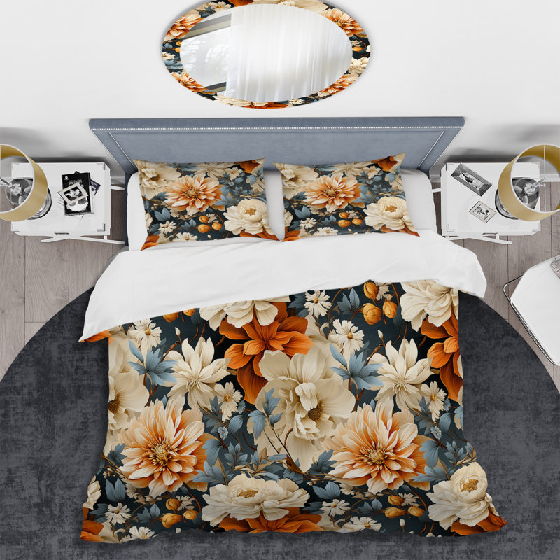 Orange Rustic Elegance Floral Pattern III - Ensemble de housse de couette à motif floral