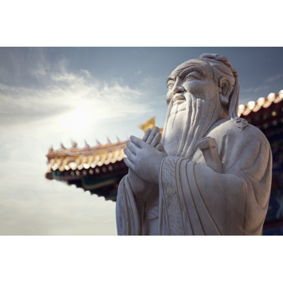 " Close-up - Stone Statue Of Confucius, Pagoda Roof In Background " by Xixinxing