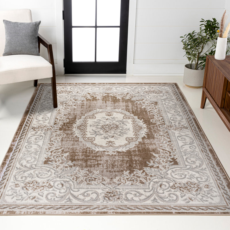 Tapis brun / gris Rosalia Cottage Medallion, Rectangle 7 pi 10 po x 10 pi