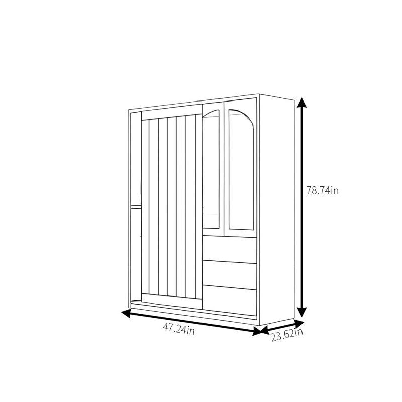 Retro Simple Push Pull Wardrobe, 78.74" H x 47.24" W x 23.62" D