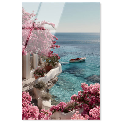 «Bougainvillea Bay I», reproduction d'art acrylique Coastal Glam par Notoriart, prête à être suspendue, H 45 po x l 30 po