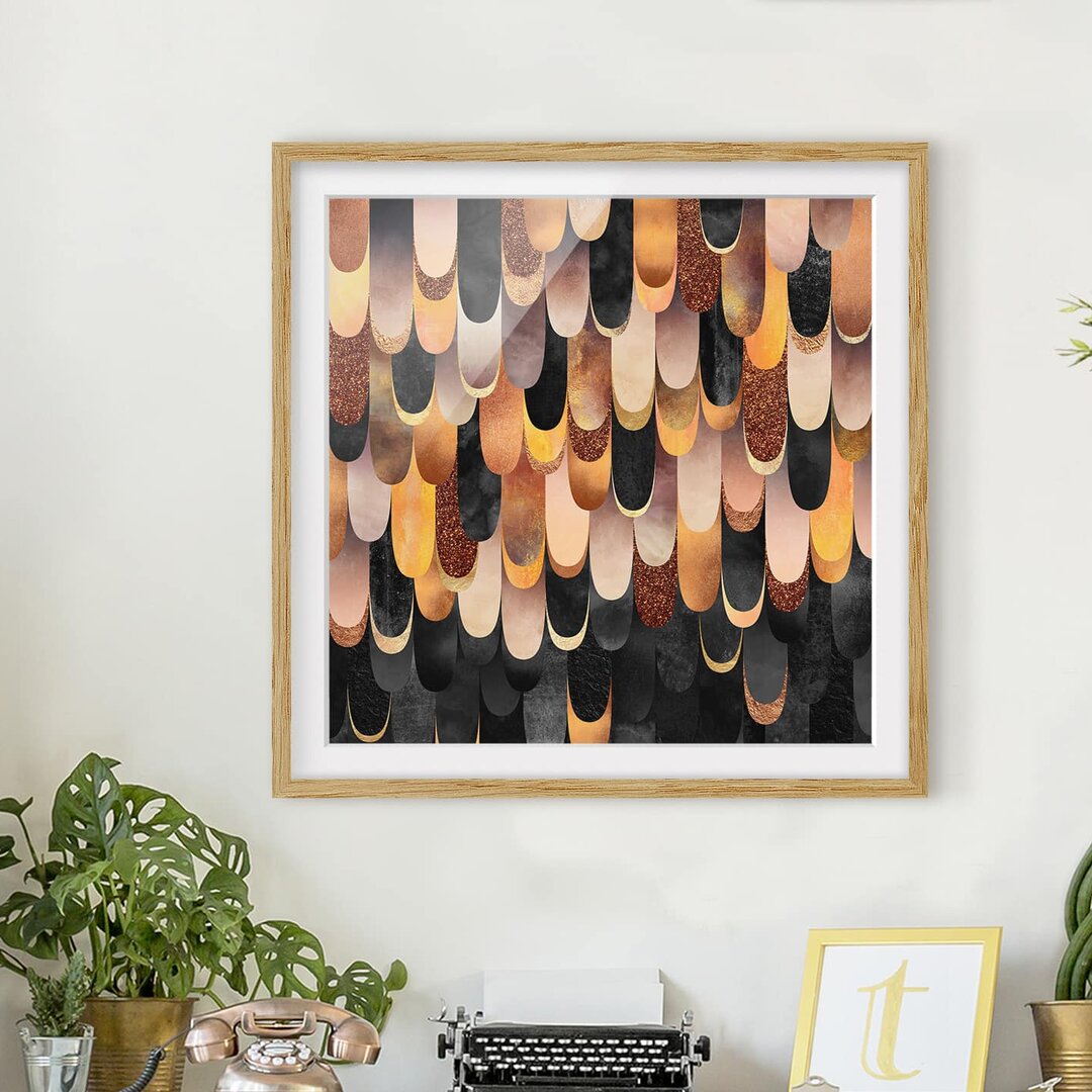 Gerahmtes Poster Feathers Bronze Black