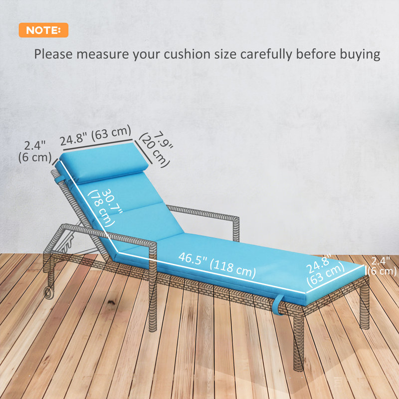 Coussins de chaise longue d'extérieur avec attaches de dossier, ensemble de 2, turquoise, 2, L 24,8 po x P 77,2 po, Bleu