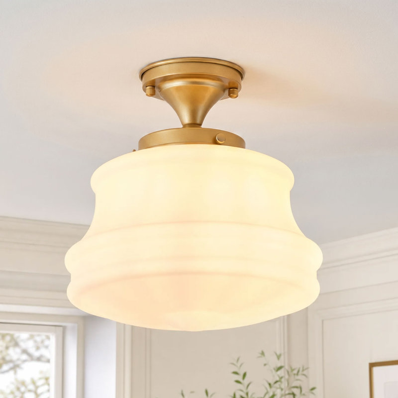 1-lamp White Gold Adjustable Glass Flush Mount Light