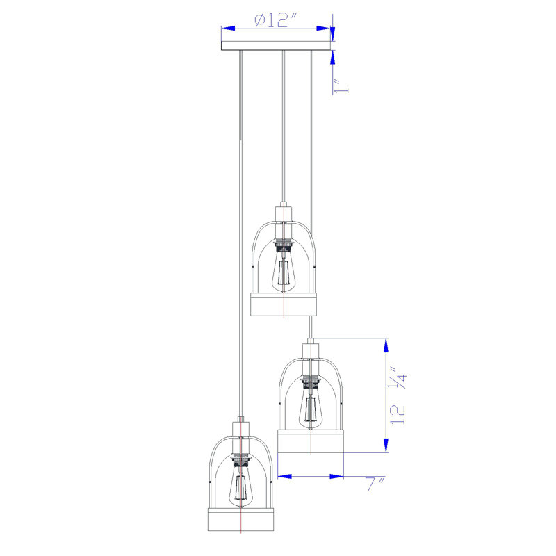 Luminaire suspendu géométrique 3 lumières grappe Elettra