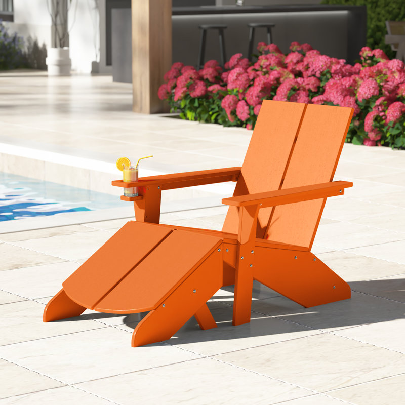 Modern Poly Adirondack Chair With Ottoman, Orange