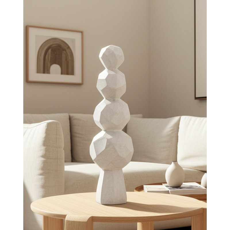 Modern Geometric Sculpture - Pottery And Paper Mache Decorative Art With Stacked Contemporary Design For Sleek Stylish Accent Display