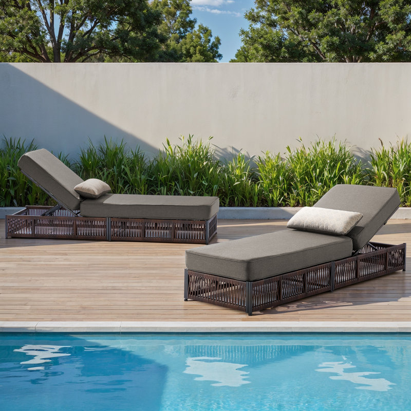 Clybourn Outdoor Patio Swimming Pool Adjustable Wicker Chaise Lounge Chair With Cushion (Set Of 2), Gray