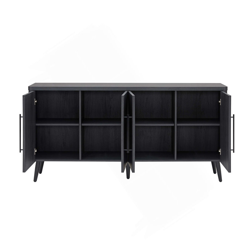 Buffet de style Mid-Century 65 po avec 8 tablettes réglables gris anthracite Jodie, Gris anthracite