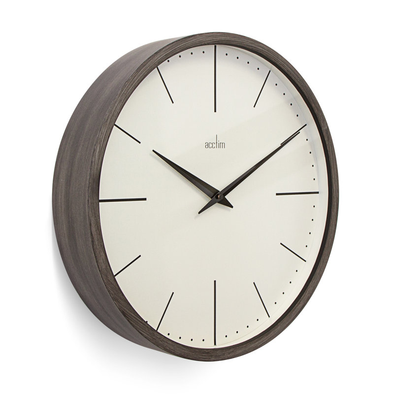 Acctim Leksvik Wall Clock Quartz Minimalist Bent Ash Wood Case Grey 42cm