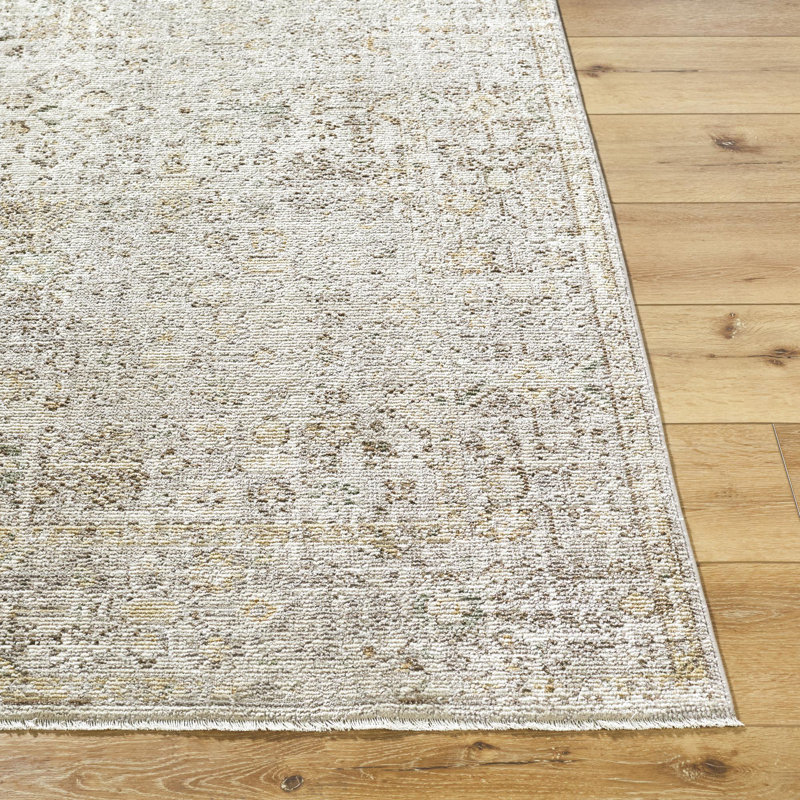 Taupe and Cream Synthetic Stain-Resistant Rectangular Area Rug