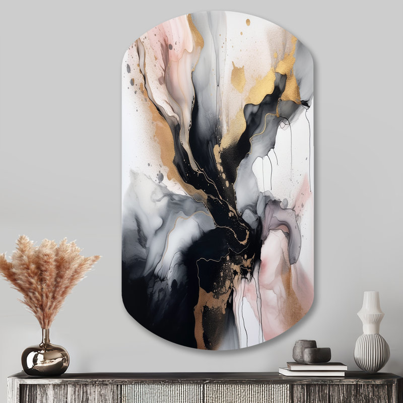 Pink Black Textured Splash Marble II - Marble Cylinder Metal Wall Decor, Modern Asymmetrical Metal Art Print