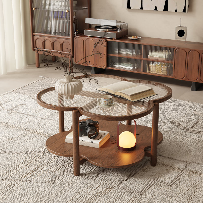  Table d'appoint en bois massif avec pieds en verre 31,5 po Wilfrido
