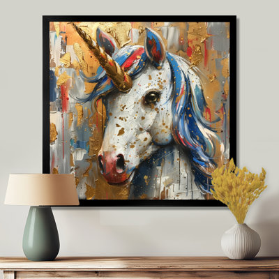 Licorne blanche dorée scintillante I - licornes, art mural salon