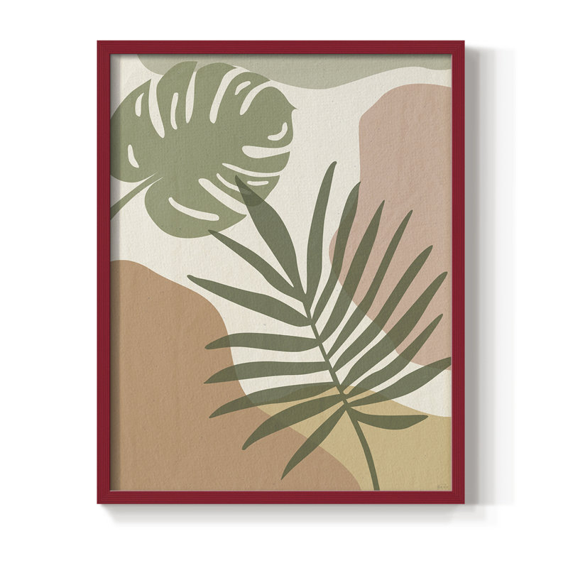 «Mid Century Palm I», reproduction encadrée - bois massif, H 15 po x l 12 po, Rouge