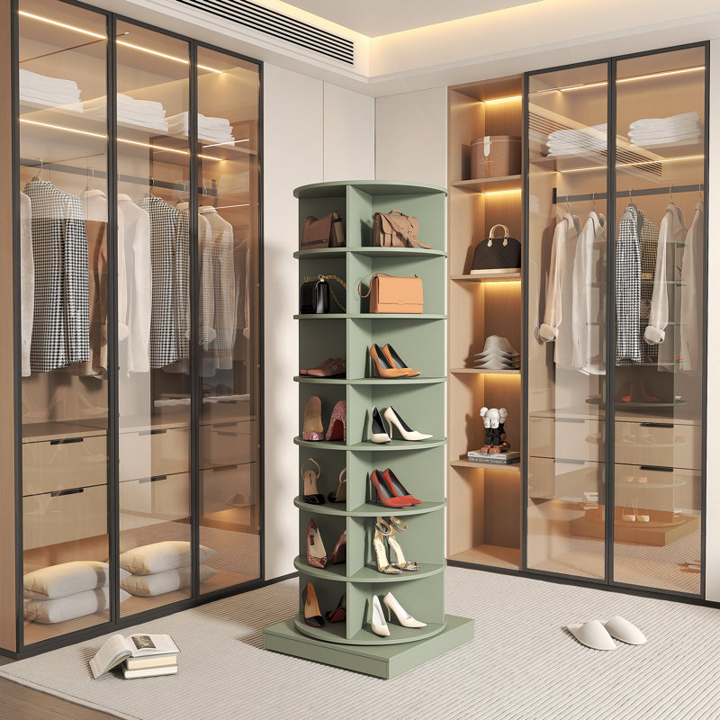 Green 360 Rotating Shoe Cabinet 7 Layers, Green, 65.06" H x 23.72" W x 23.72" D