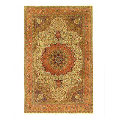 Tapis beige / brun en laine / coton oriental noué à la main 7 pi x 10 pi Oriental