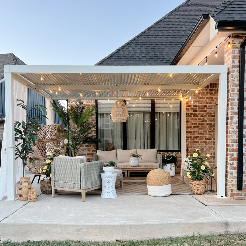 White Outdoor Louvered Pergola Aluminum Pergola with Adjustable Roof, 13 ft. W x 10 ft. D
