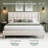Begie Linen Upholstered Bed With USB Charging, Solid Wood Slats & Metal Frame-309232654