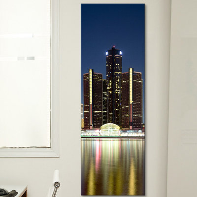 " Skyscrapers Lit Up At Dusk, Renaissance Center, Detroit River, Detroit, Michigan, USA " by Panoramic Images